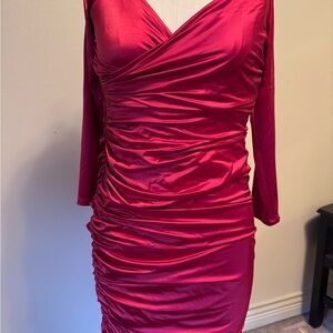 Express Ruched Off-Shoulder Long Sleeve Red Dress